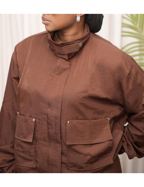 Veste courte nylon marron