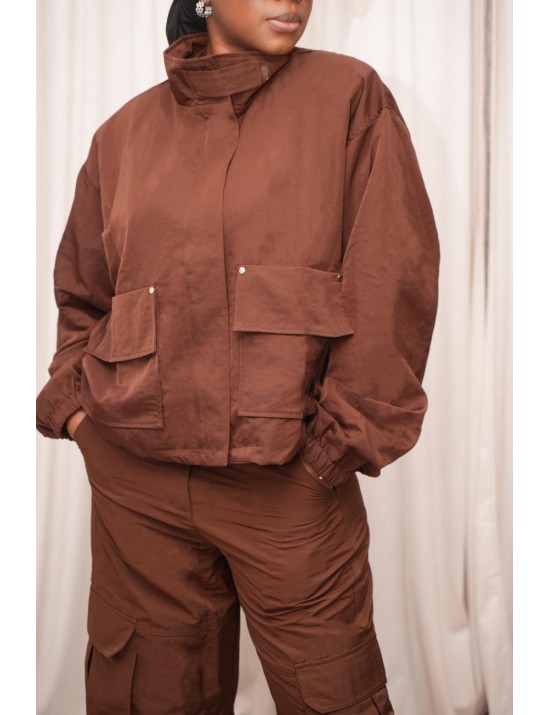 Veste courte nylon marron