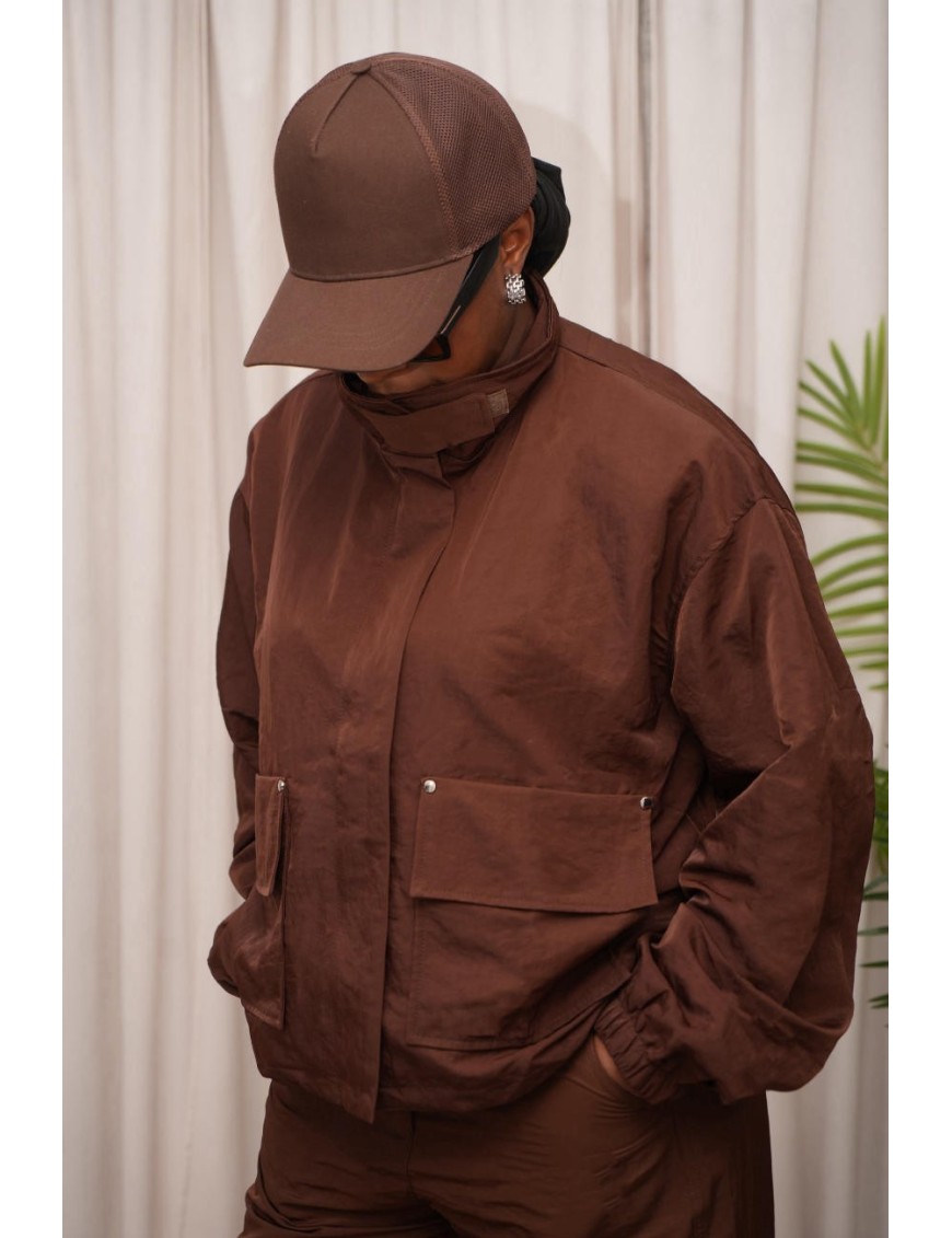 Veste courte nylon marron